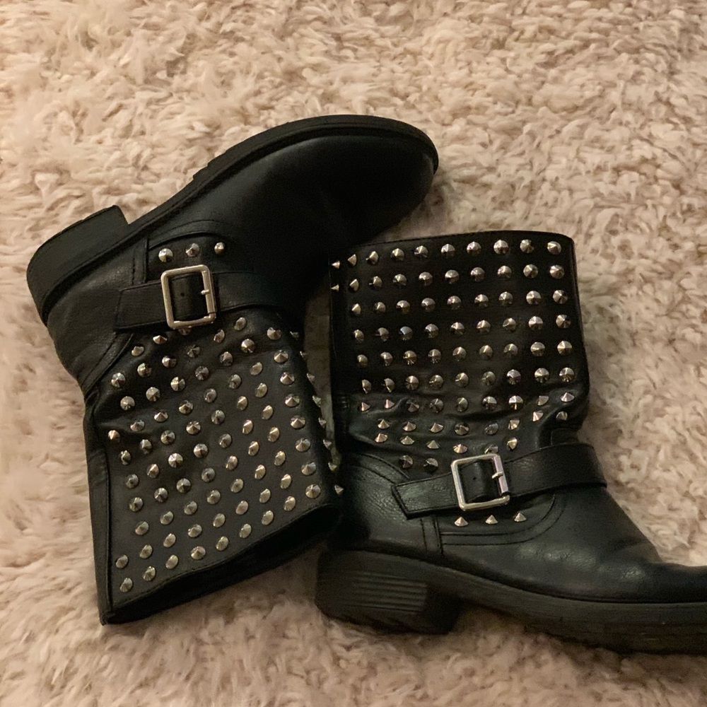 Black faux leather boots